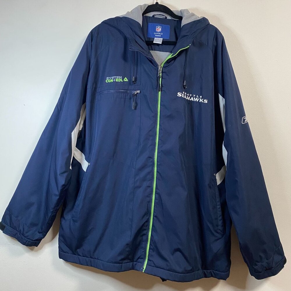 Reebok Seattle Seahawks Onfield Jacket Men's XL Blue Gray Fleece Hooded